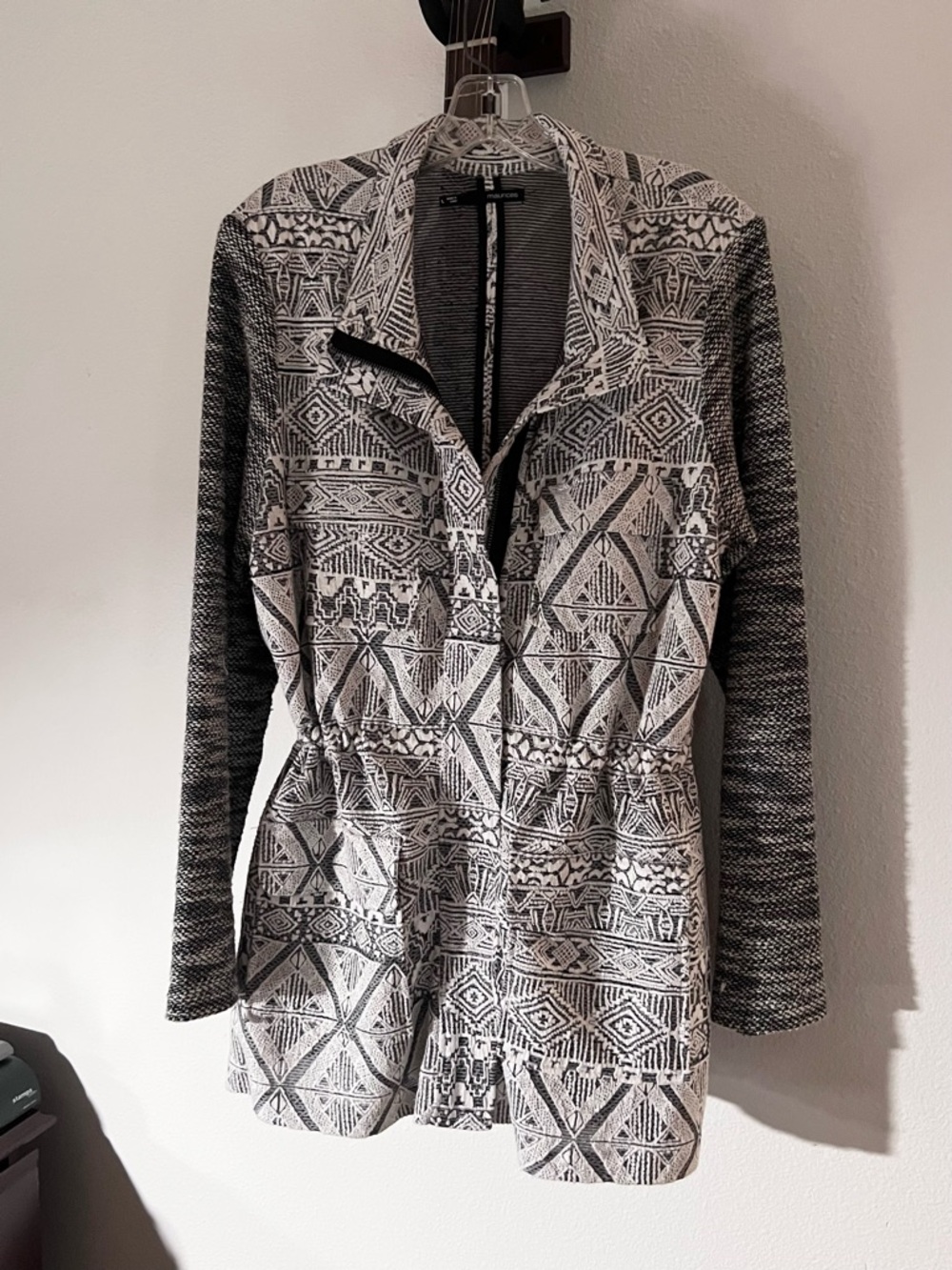 Maurices Abstract Pattern Cinch Waist Full Hidden Zip Utility Jacket w/pockets